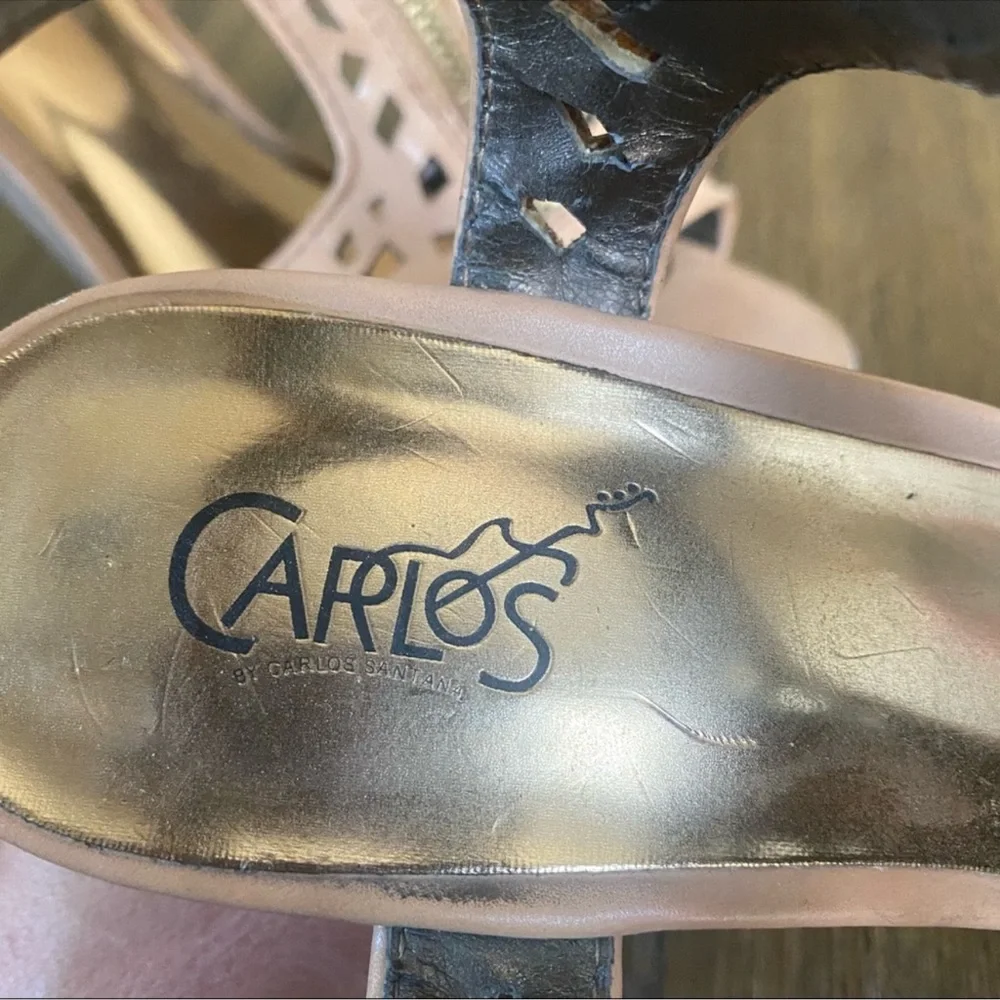 Carlos Santana nude cork cutout leather wedges
